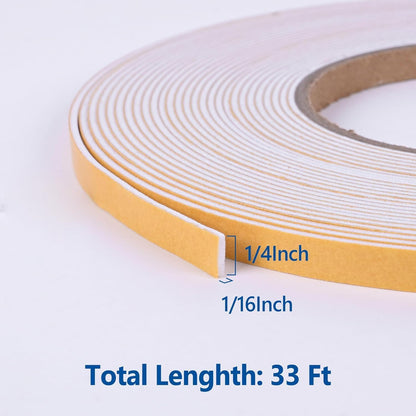 Self Adhesive Foam Tape Weatherstrip 1/2in x 1/4in x 42Ft High Density Foam Insulation Strips Foam Seal Weather Stripping with Strong Adhesive for Door and Window Sound Isolation Soundproofing, White
