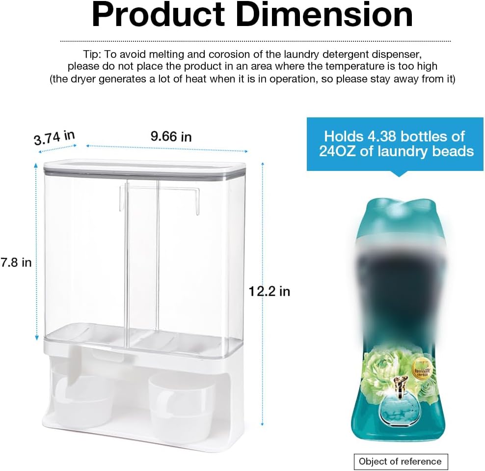 Conworld Laundry Detergent Dispenser, Wall Mounted Laundry Beads Dispenser for Scent Booster Beads, Stain Remover Powder, Bath Salts, Rice, Beans Grain and Dry Food, Laundry Scent Booster Container
