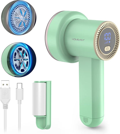 Fabric Shaver Fuzz Remover Rechargeable, HOMEASY Electric Lint Remover Shaver with 3 Blades & LED Digital Display, Sweater Couch Fabric Pill Shaver for Sweater, Couch, Furniture (White)