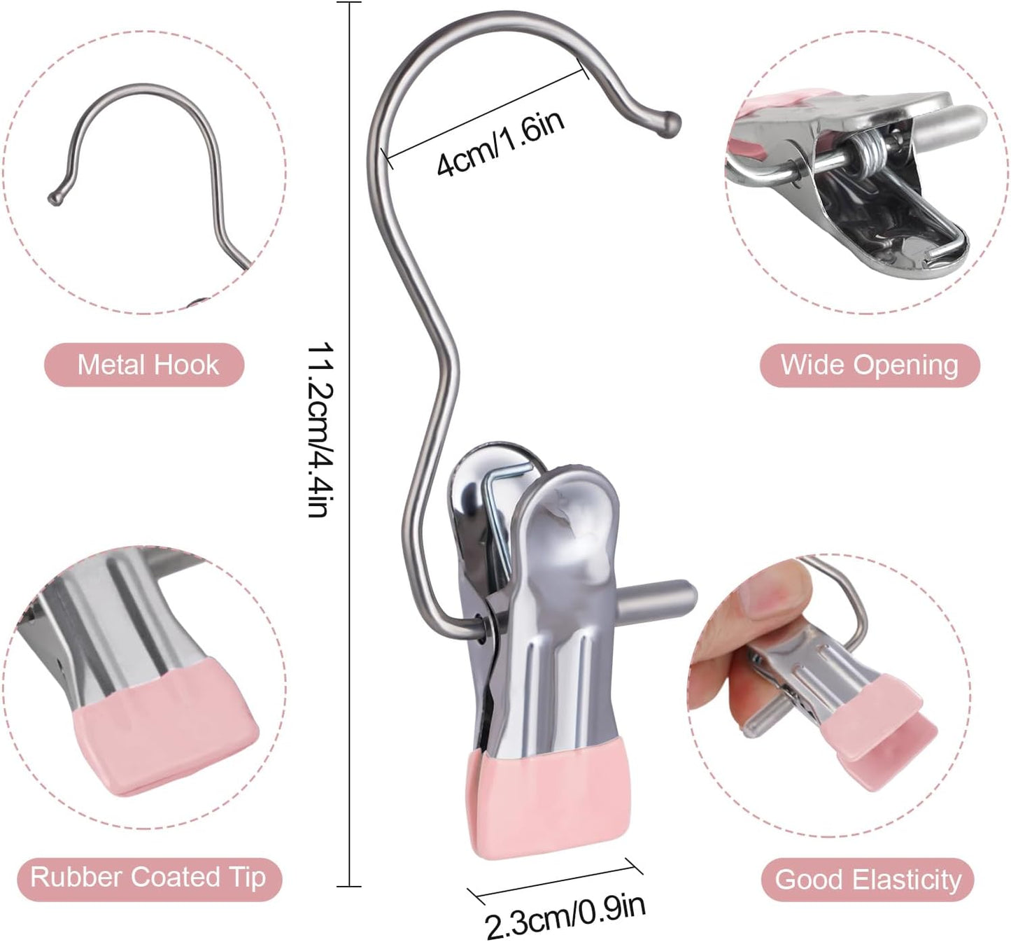 50PCS Space-Saving Clothespin Hat Pants Storage Hanging Travel Hook, Portable 360° Rotating Stainless Steel Hanging Hook Clips Towel Clips,Laundry Hooks Hanging Clips with Clips for Home and Travel