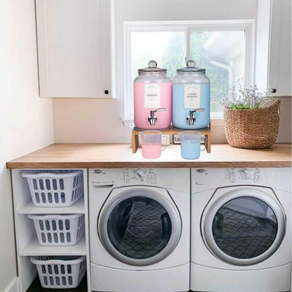 Large Liquid Laundry Detergent Dispenser with Spigots and Measuring Cups,108oz Leak-Proof Glass Fabric Softener,Reusable Glass Detergent Dispenser for Laundry Room Organizer and Storage(1)