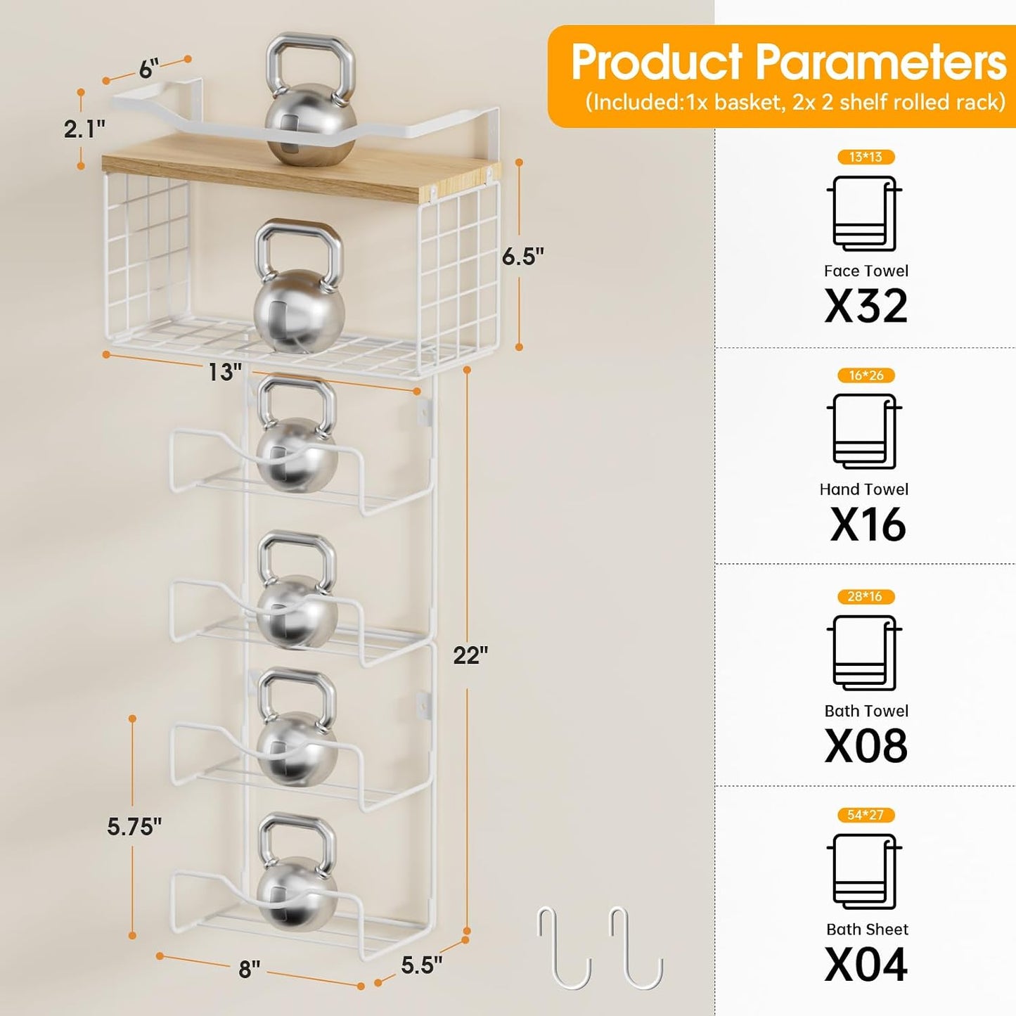 Towel Racks for Bathroom,Towel Rack Wall Mounted, 6 Tier Rolled Or Folded Towel Holder with Floating Shelves, Bathroom Towel Holder for Bath, Hand Towels,Metal and Wood
