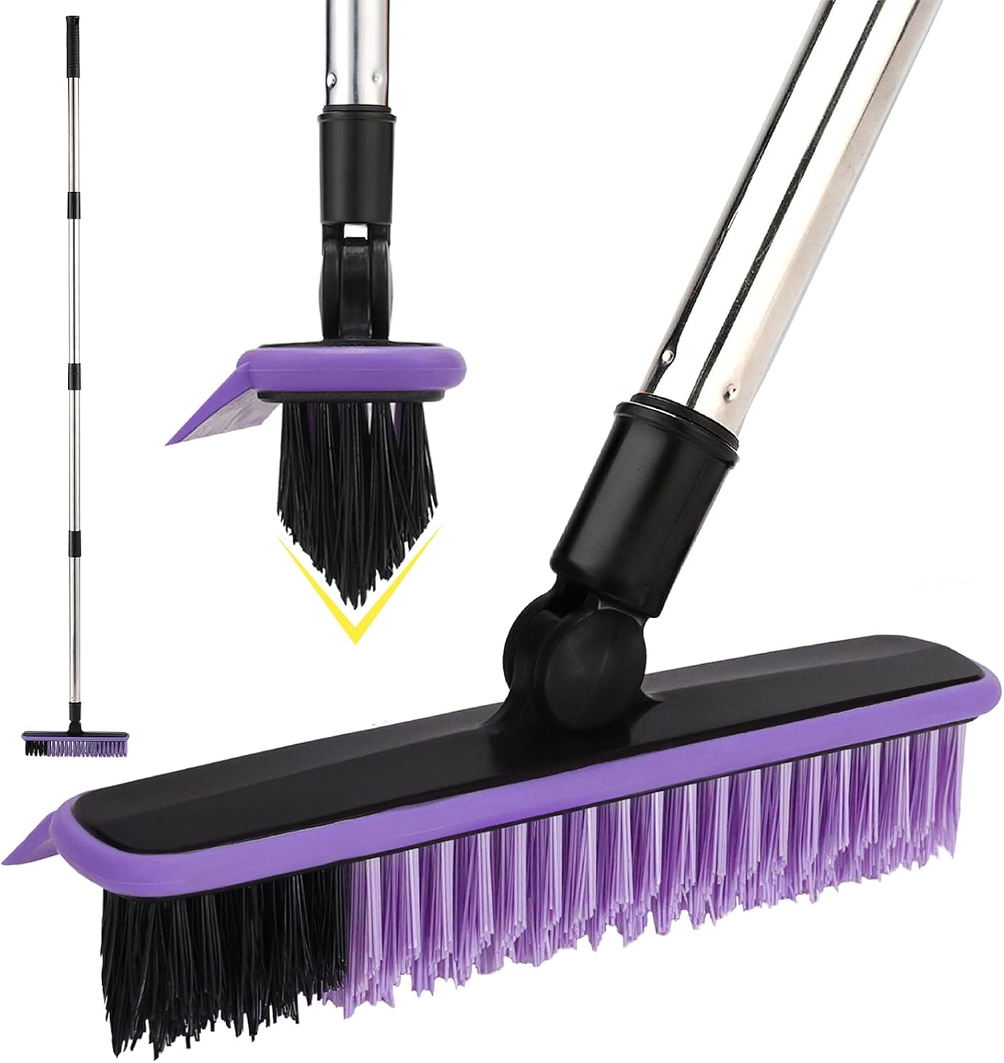 Grout Cleaner Brush with Long Handle, V-Shaped Floor Scrub Brush Swivel Grout Brush Stiff Bristle Floor Grout Scrubber for Bathroom, Tile Line, Crevice, Kitchen, Wall, Deck, Garage (Blue)