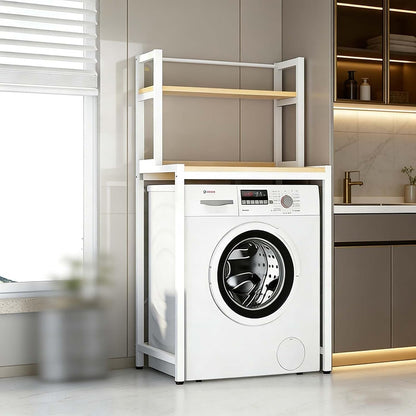Over The Washer Storage Shelf – Space Saving Laundry Room Organizer, Sturdy Bathroom Storage Rack for Laundry Essentials(White,Two Layers)