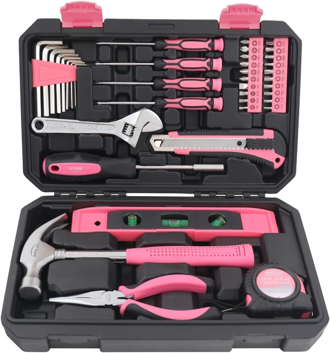 Apollo Tools Original 39 Piece General Household Tool Set in Toolbox Storage Case with Essential Hand Tools for Everyday Home Repairs, DIY and Crafts Red/Black - DT9706