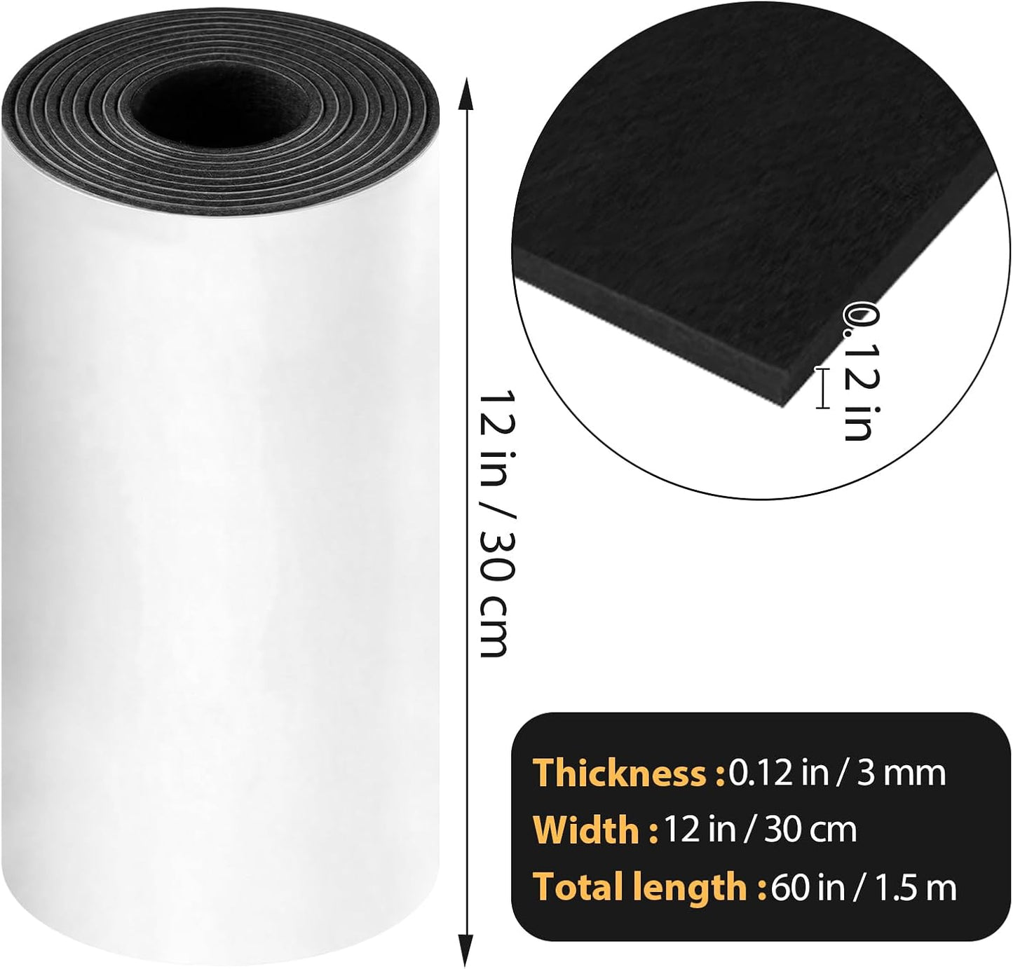 Large Felt Furniture Pads Felt Sheets Felt Strips with Adhesive Backing | Self Adhesive Felt Sheet, Black Felt Roll, for Hardwood Floors, Chair Legs, Crafts and Wall Protection, 12x60x0.12 Inch