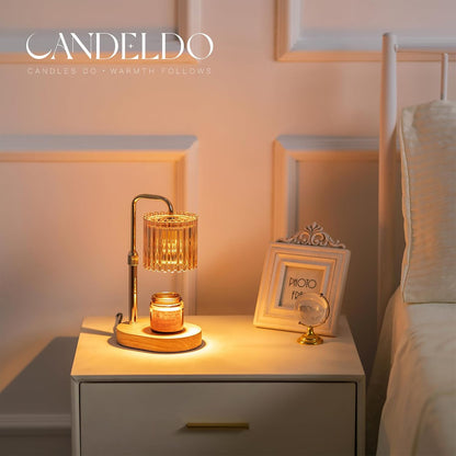 Candeldo Candle Warmer Lamp with Timer: Black Wax Melt Warmer | Height Adjustable, Dimmable, with 2 Bulbs, Modern Farmhouse Decor for Home, Bedroom, Gifts for Women, Birthday, Housewarming