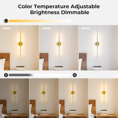 GvvooHome Battery Operated Wall Sconces Set of 2, Detachable 360°Rotate Wall Lamps, 3000-6500K Dimmable with Remote Control, 10000mAh Rechargeable Wall Light for Bedroom, Living Room, 28.3" Black Gold