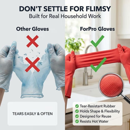 ForPro Natural Rubber Gloves, 6 Pairs Reusable Multi-Purpose Household Cleaning Gloves with Soft Inner Lining, Waterproof & Chemical-Resistant, Wild Cherry, Small