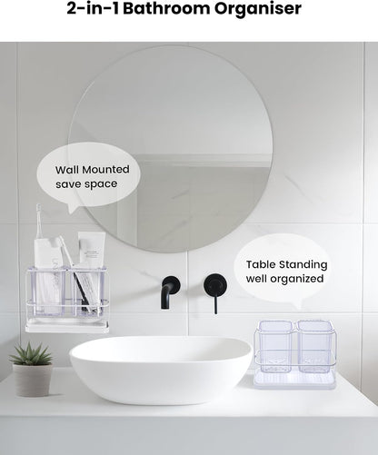 KONE Green Toothbrush Holders for Bathrooms, 2 Cups Toothbrush Holders Wall Mounted, Dry & Wet Separation, Bathroom Organizers and Storage, Bathroom Toothbrush Holder Set for Family Kids