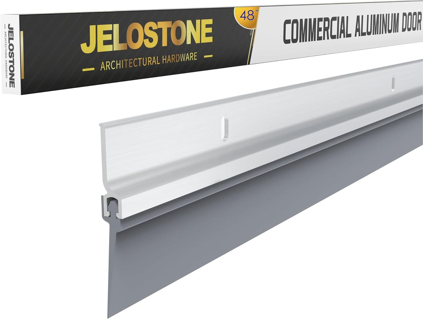 2 Pack - 48'' Commercial Door Bottom Sweep (White Powder Coated), Heavy Duty Aluminum, Fire Rated, Vinyl Insert, JS-NV307, Ideal for Residential & Commercial Use