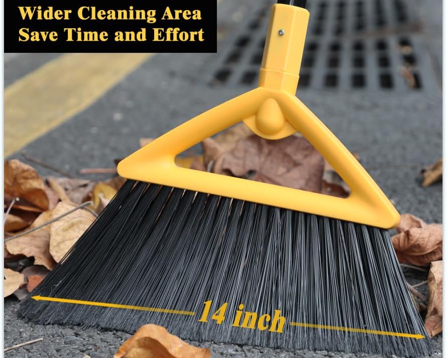 Heavy Duty Broom Outdoor and Indoor, 2 Pack Upgraded Commercial Angle Brooms, Perfect Yellow Broom of House, Kitchen, Garage, Courtyard