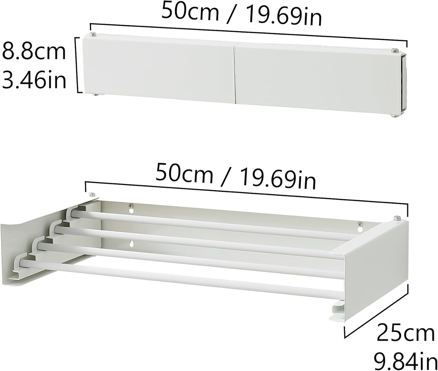 RFOUO Clothes Drying Rack, Laundry Hanger Dryer Rack, Wall Mounted Drying Rack for Laundry, Foldable Drying Rack Indoor Outdoor, 19.7" Wide, 4 Aluminum Rods, 40 lb Capacity (White 19.7")