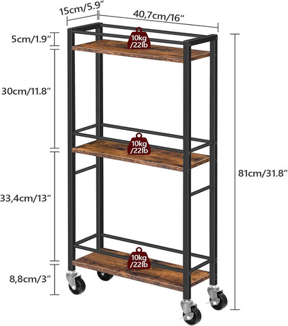 MAHANCRIS Slim Rolling Cart, Mobile Kitchen Cart on Wheels, Narrow Storage Cart for Small Space, Small Bar Cart, for Bathroom, Laundry, Living Room, Black RCHB1501