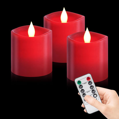 3"x4" Flickering Flameless Battery Candles with Timer, White Realistic LED Pillar Candles, Set of 2 Large Remote-Operated Candles for Home Indoor/Outdoor & Holiday Decor