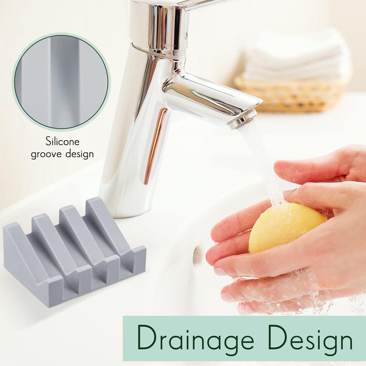 Cunhill 2 Pieces Silicone Soap Dish Self Draining Soap Dish Shower Waterfall Bar Soap Holder Tray with Drain Soap Saver for Kitchen Bathroom Accessories (Black)
