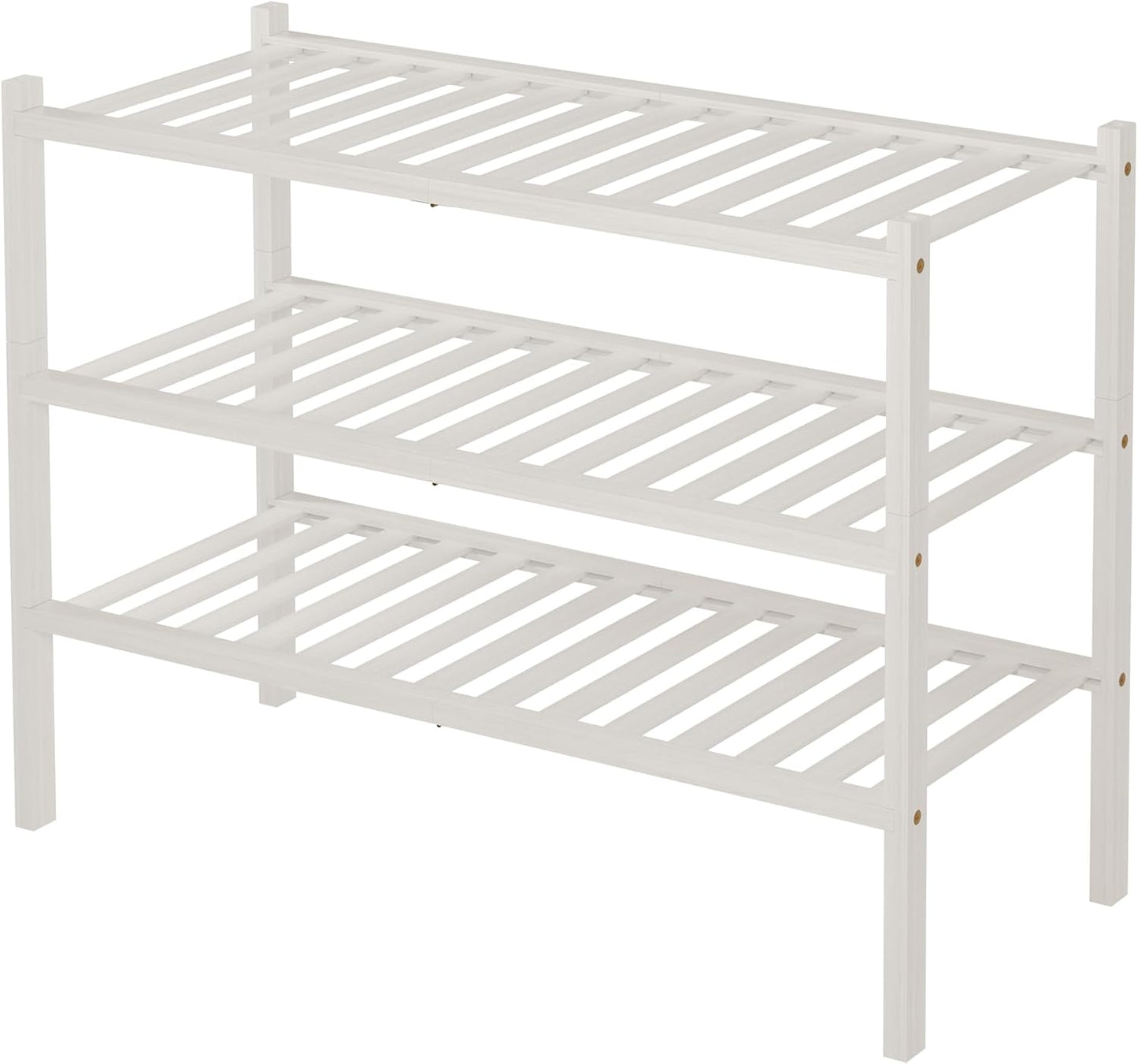 ROMGUAR CRAFT 3 Tier Bamboo Shoe Rack for Closet Free Standing Wood Shoe Shelf Storage Organizer for Entryway Small Space Stackable 27"x11"x20" (Natural)