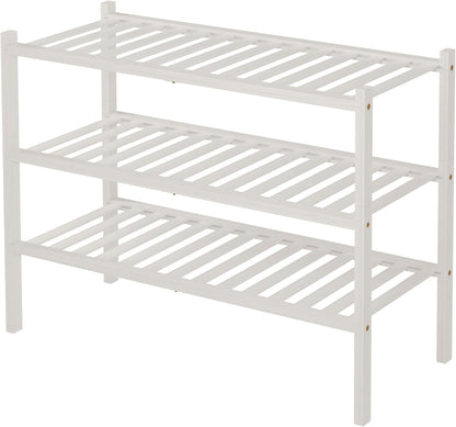 ROMGUAR CRAFT 3 Tier Bamboo Shoe Rack for Closet Free Standing Wood Shoe Shelf Storage Organizer for Entryway Small Space Stackable 27"x11"x20" (Natural)