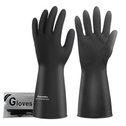 Heavy-Duty Thick Black Rubber Cleaning Gloves, 3 Pairs, L | Reusable & waterproof black/orange dual layers. Non-slip design for dishwashing, kitchen cleaning, and auto care.