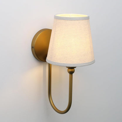 Pathson Antique Linen Fabric Wall Sconces Set of 2, Hardwired Curved Arm Bathroom Vanity Light, Indoor Wall Decor Lamp for Living Room, Kitchen, Bedroom, Foyer