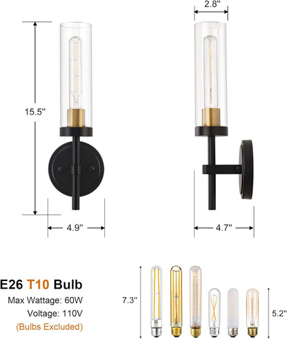 Wireless Wall Sconces with Remote Control, Battery Operated Wall Sconce Set of 2, Black & Gold Rechargeable Dimmable Wall Light for Bedroom Living room Bathroom Hallway Entryway Stairwell, 3000K