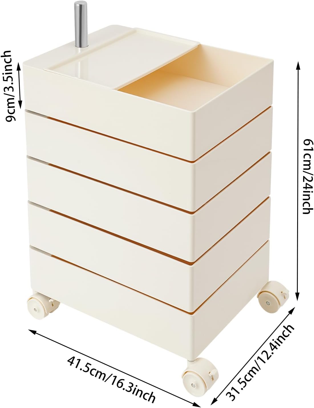 TFCFL 5 Tier Rolling Storage Cart, 360° Rotating Sofa Side Cabinet, Storage Cabinet Bedside Table for Bathroom Kitchen, Movable Narrow Cabinet with Wheels for Living Rooms, Kitchens, Offices (White)