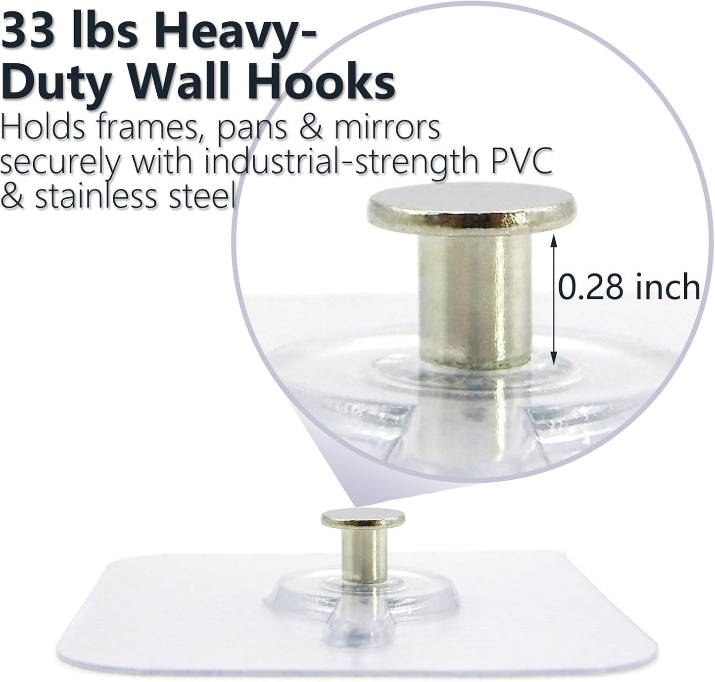 20 Pcs Heavy Duty Adhesive Picture Hooks – 33 lbs Load No-Nail Wall Hangers, Waterproof Transparent Sticky Hooks for Frame, Mirror, Bathroom, Kitchen, Home Decor (2.2 x 2.2 inch)