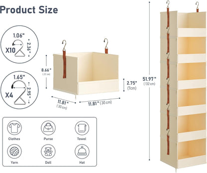 DIMJ Hanging Closet Organizer - 4 Tier Collapsible Hanging Shelves with Hooks Zipper, Fabric Clothes Organizer, Space-Saving Storage Bin Basket for RV, Bedroom, Laundry Organization