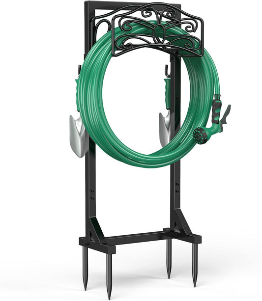 Sunvigor Garden Hose Holder, Heavy Duty Metal Hose Stand with 4 Spikes, Holds Up to 150FT Hose, No Drill Freestanding Hose Reel Alternative for Yard Lawn Outdoor