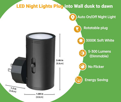 GEPLAD 4-Pack Motion Sensor Night Light, Plug into Wall Dusk to Dawn LED Nightlight, Auto On/Off, 3000K Soft White 100 Lumens, Rotatable Plug-in Design for Hallway, Staircase, Bathroom, Corridor