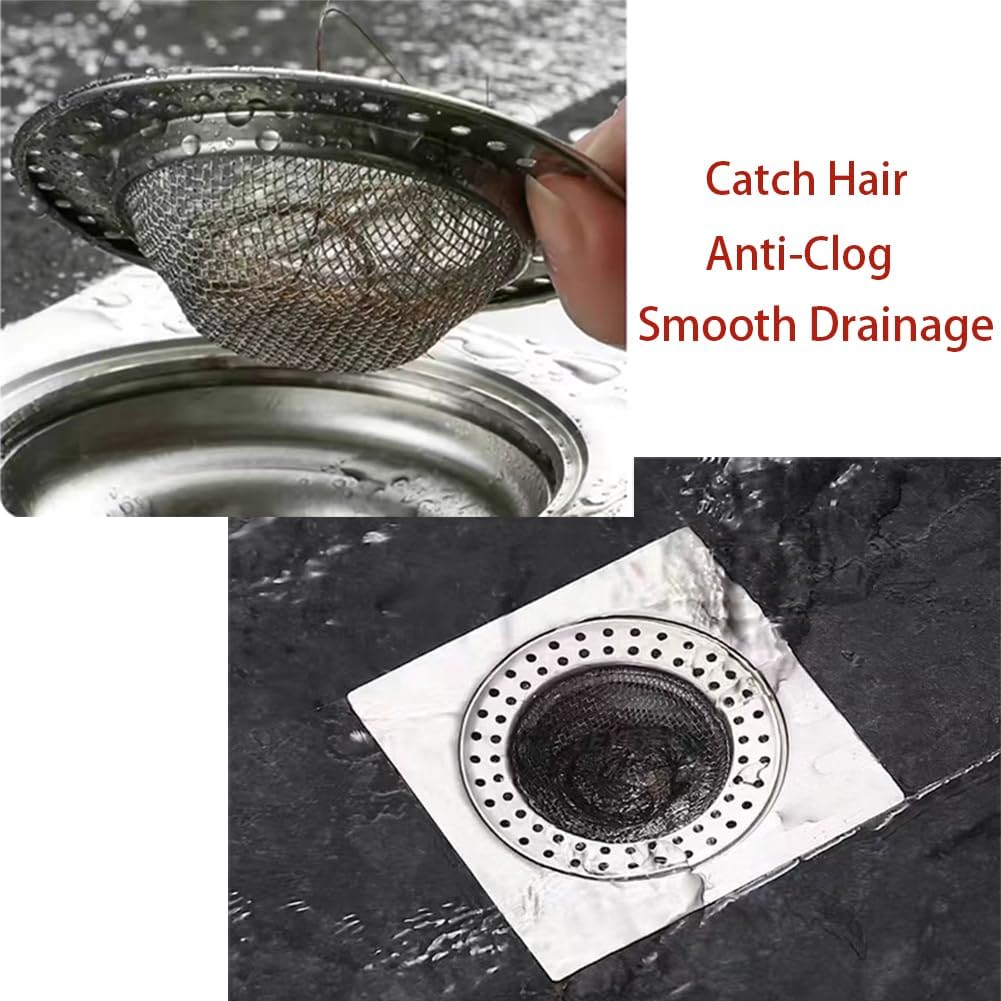Shower Drain Hair Catcher, Shower Drain Basket, Easy to Clean Stainless Steel Mesh Hair Trap, Reusable Anti-Clog Drain Strainer Filter for Bathroom Sink, Shower & Tub, Fits 2-Inch Inner Diameter Holes