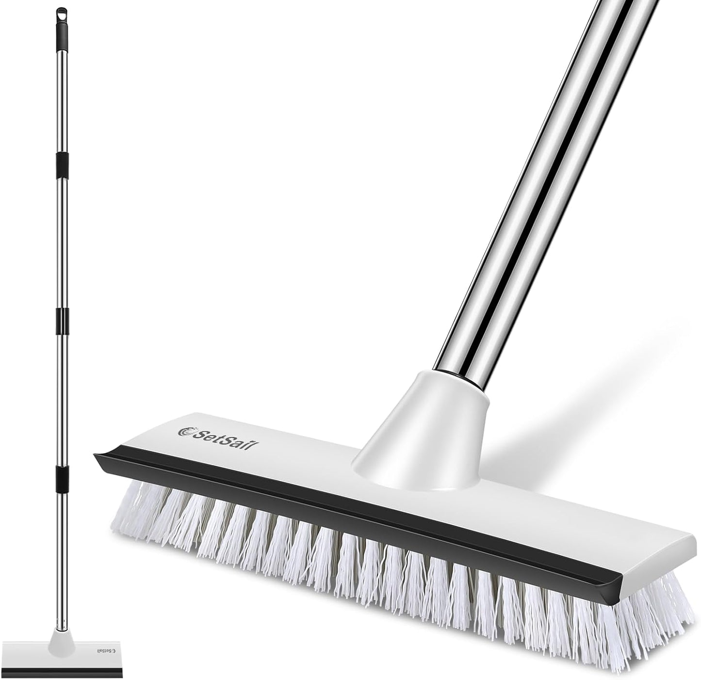SetSail Floor Scrub Brush with 51-Inch Long Adjustable Handle 2 in 1 Scrape Brush Stiff Bristle Floor Scrubber for Cleaning Shower Bathroom Garage Kitchen Wall Deck Tub Tile