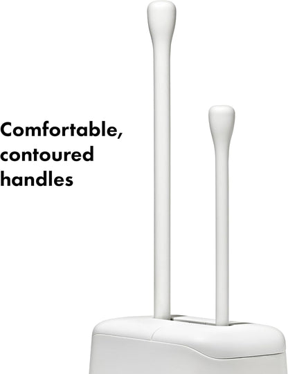 OXO Good Grips Toilet Brush & Plunger Set | Two Bathroom Essentials in one Space-Saving Canister | Toilet Bowl Cleaner and Plunger with Holder, Perfect for Small bathrooms
