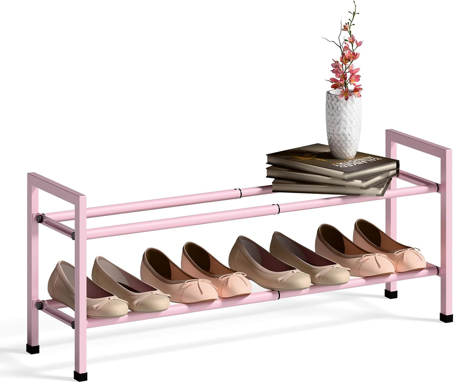 Bumusty 3-Tier Expandable Shoe Rack for Closet, 18“-33” Adjustable Shoe Rack for Small Space, Small Shoe Organizer for Front Door, Sturdy Metal, Black
