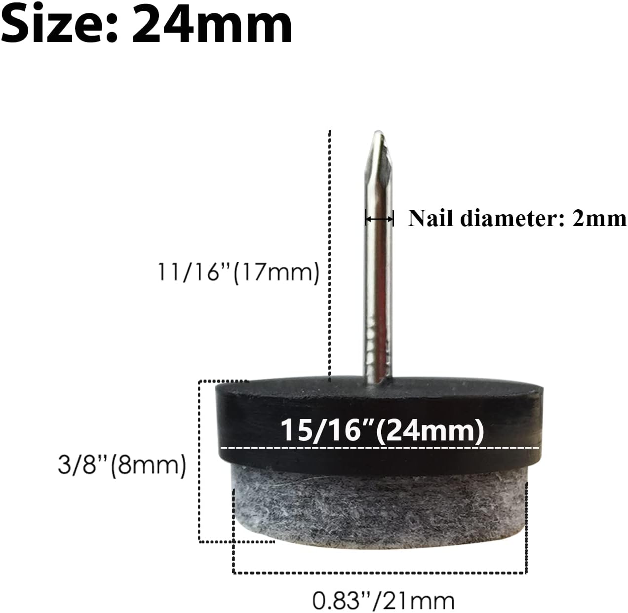40pcs Round Heavy Duty Nail-on Felt Pad for Furniture Chair Table Leg Feet Floor Protectors Slide Smoothly (Black, Pad Diameter 18mm)