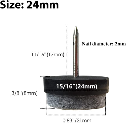 40pcs Round Heavy Duty Nail-on Felt Pad for Furniture Chair Table Leg Feet Floor Protectors Slide Smoothly (Black, Pad Diameter 18mm)