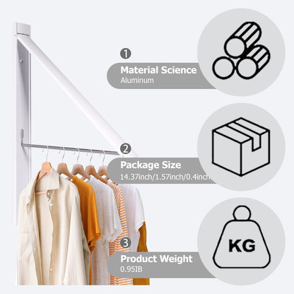 No Drill Wall Mounted Drying Rack 65 lb Aluminum, White | Wall rack folds flat to 0.39 inch. Holds 8-11 shirts. Pearl white finish for apartment, bathroom, RV, dorm.