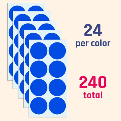 2" Round Large Colored Moving Stickers Labels - 10 Colors, Pack of 240