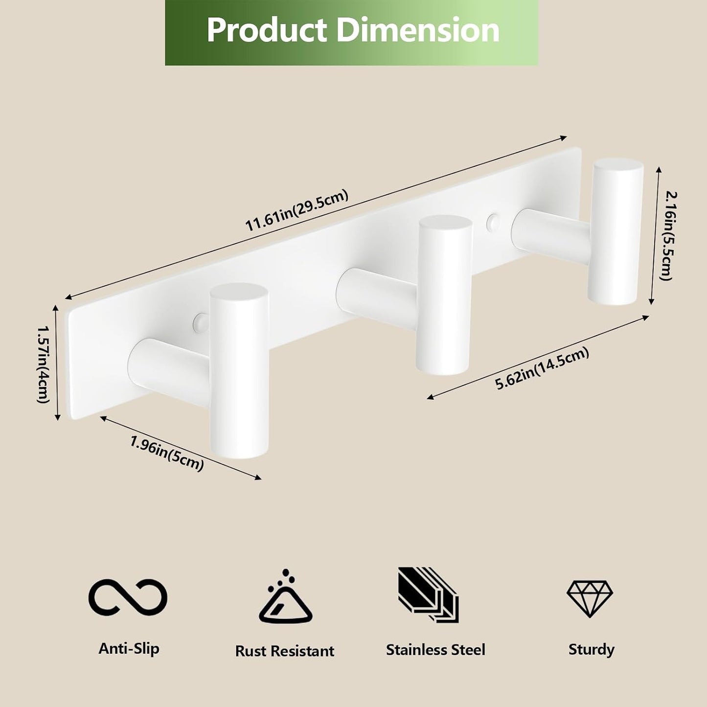 Wall Mounted Coat Rack-3 Hooks, Heavy Duty Stainless Steel Wall Hooks for Towel Coat Bag, Hat Rack Coat Hanger Coat Hooks Towel Racks for Bathroom Entryway Kitchen Office (Silver, 1 Pack)