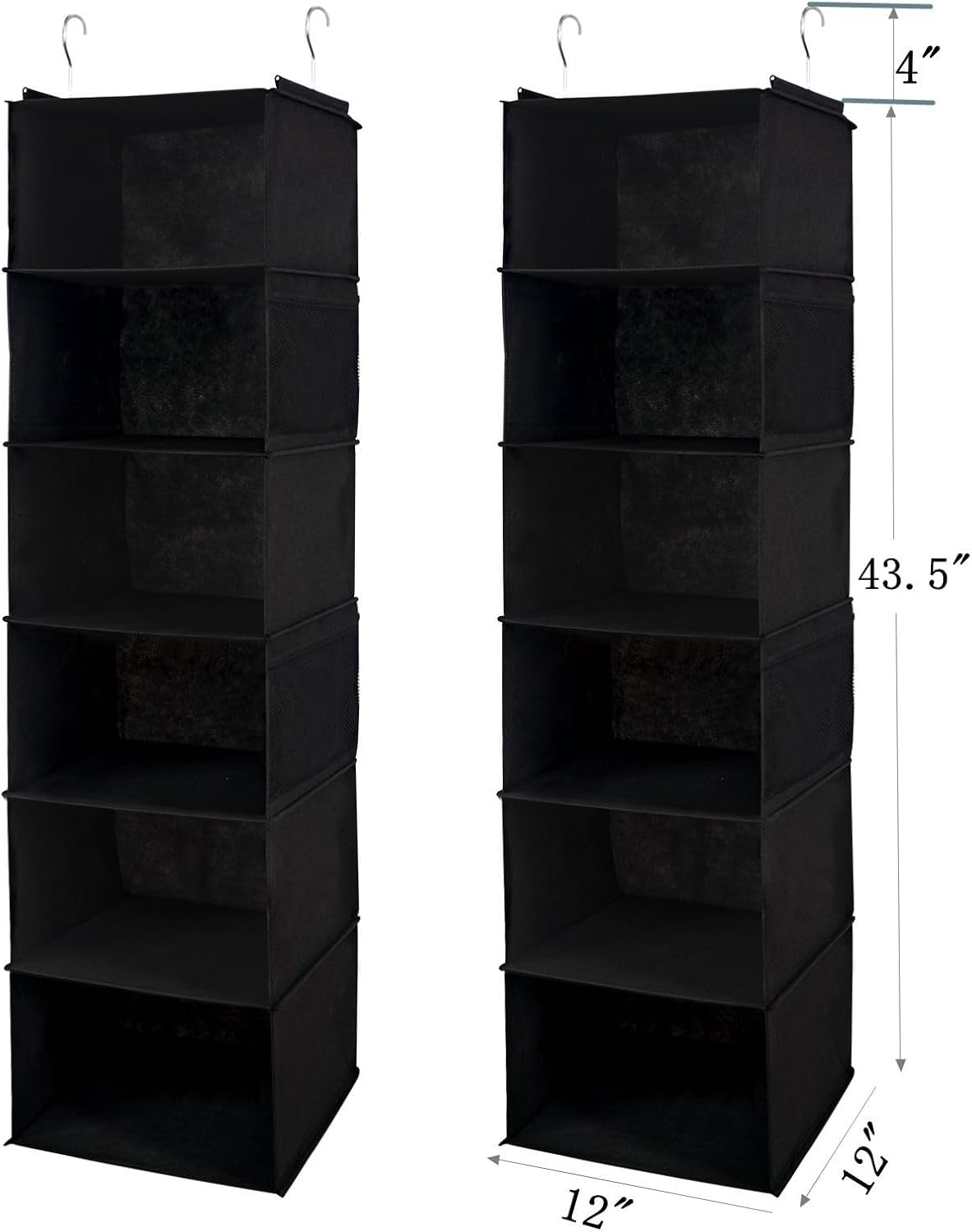 BrilliantJo 2 Pack Hanging Closet Organizer, 5 Shelves Hanging Storage with 6 Side Pockets for Clothes Shoes, 43"x12"x12"(Black)