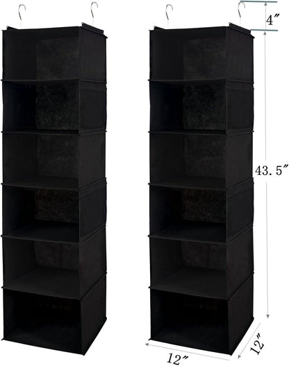BrilliantJo 2 Pack Hanging Closet Organizer, 5 Shelves Hanging Storage with 6 Side Pockets for Clothes Shoes, 43"x12"x12"(Black)