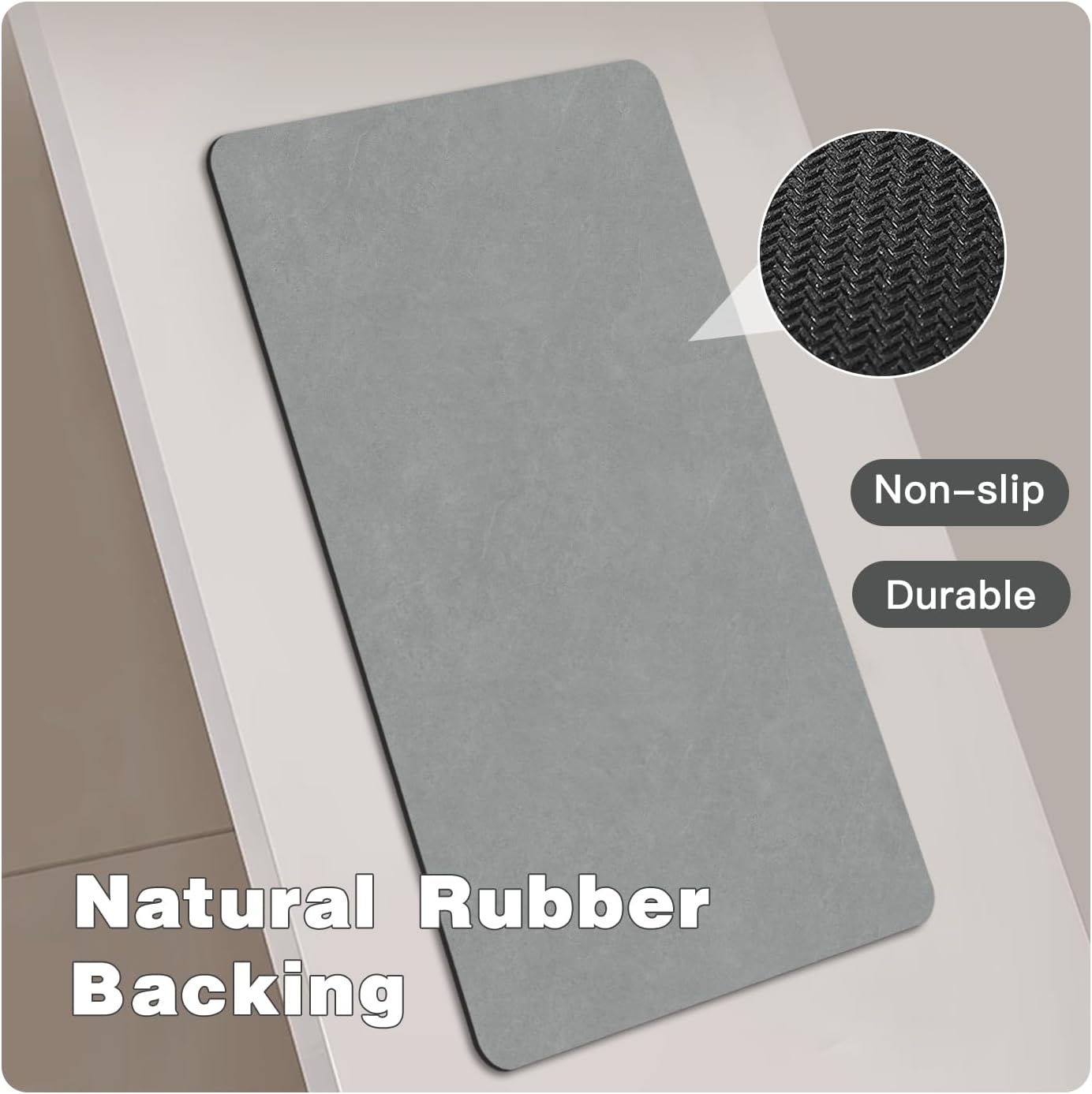 TYUU Bath Mat, Bathroom Rugs Non Slip Washable Thin Absorbent Quick Dry Bath Mat Fits Under Door Bathroom Floor Mat Perfect for Bath, Shower, or Sink 16"x24" Dark Grey