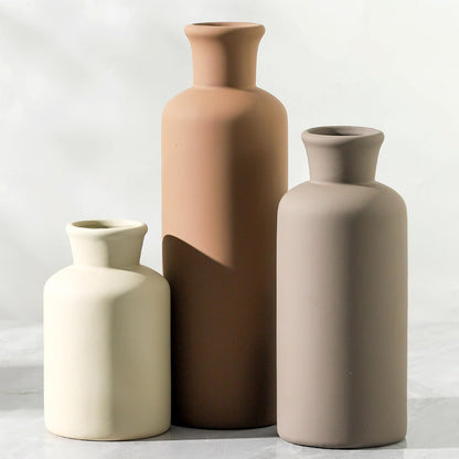 Ceramic Vase Set of 3, Decorative Vases Home Decor Modern Neutral Flower Pampass Boho Vase for Living Room, Table, Mantel, Entryway, Bookshelf, Kitchen, Bedroom, Bathroom - White