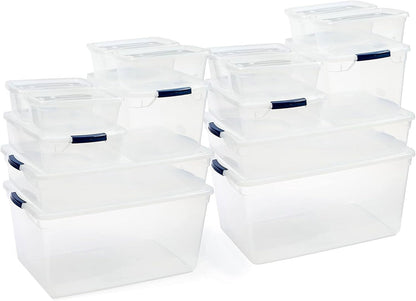 Rubbermaid 68 Quart Under the Bed Low Profile Storage Boxes with Dual Hinged Lids and Easy Rolling Caster Wheels, Clear, 2 Pack