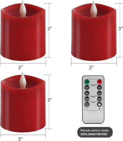 3x3 Flickering Flameless Candles Set of 2, 2AA Battery Life 600 Hours Battery Candles Flickering with Timer,3 inch Flameless Candles with Remote for Indoor/Outdoor, Ivory
