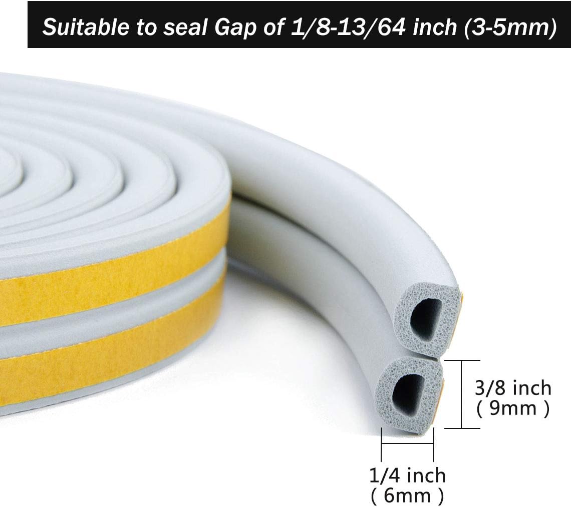 CloudBuyer Door & Window Weather Stripping, Soundproof Insulation Seal Strip with Self-Adhesive Rubber Collision Protection, 16.5 Ft (White)