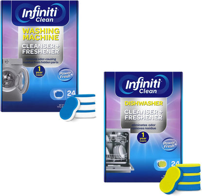 Washing Machine & Dishwasher Cleaner Tablets Bundle - 48 Pack Deep Cleaning Deodorizing Tablets - Septic Safe Limescale Remover for Top/Front Load Washers & All Dishwasher Models - HE Compatible 1 Yea