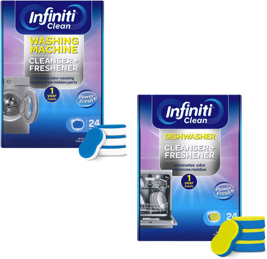Washing Machine & Dishwasher Cleaner Tablets Bundle - 48 Pack Deep Cleaning Deodorizing Tablets - Septic Safe Limescale Remover for Top/Front Load Washers & All Dishwasher Models - HE Compatible 1 Yea