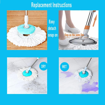 Spin Mop Bucket with Wringer System Extended Mop Handle 61＂Mop and Bucket for Floors Cleaning with 5 Replacement Head Refill 1 Cleaning Brush Head