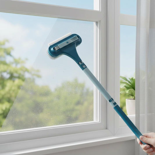 Window and Screen Cleaning Brush, Double-Sided Tool for Glass and Mesh, 13-Inch PP Plastic Frame with Surface Wiper (1 PC)